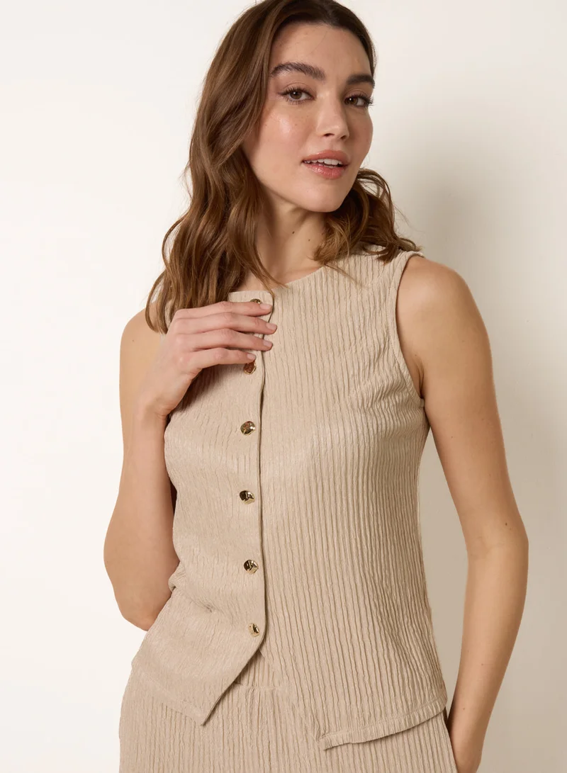 Blue Vanilla Crew Neck Button Through Vest
